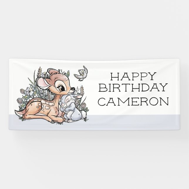 Bambi Woodland Watercolor Birthday Banner (Horizontal)