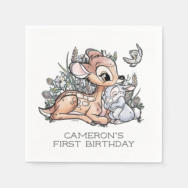 Bambi Woodland Watercolor Birthday Napkins (Front)