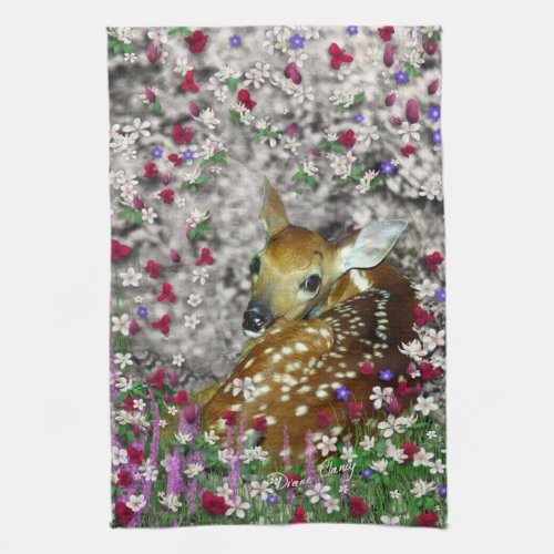 Bambina the White-Tailed Fawn in Flowers I Towel