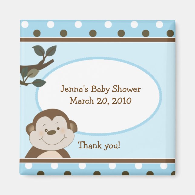 Bambino Cute Monkey Blue Favor Baby Shower Magnet (Front)