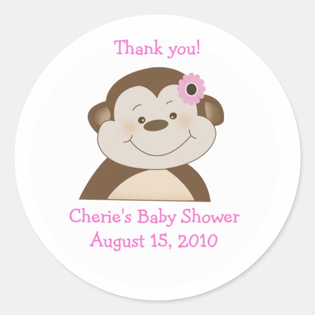 Bambino Monkey Pink Customized Favor Sticker (Front)