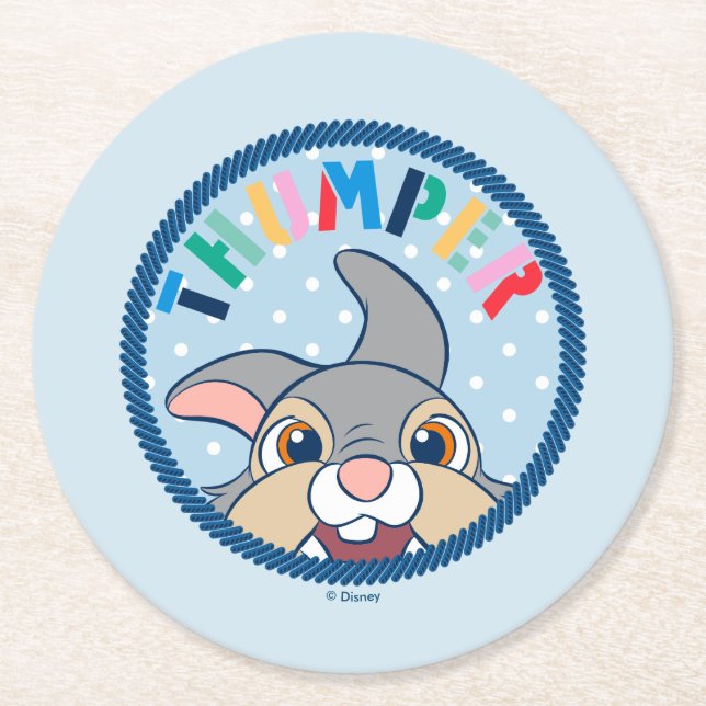 Bambi's Thumper Polka Dot Badge Round Paper Coaster (Front)