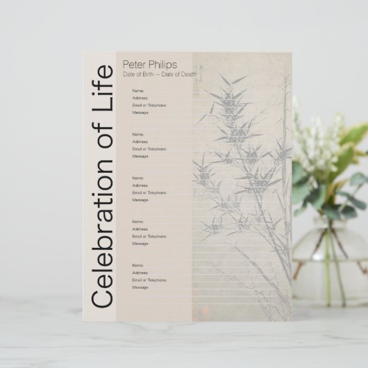Bamboo 1 Memorial Guest Book Binder Filler Pages (Standing Front)