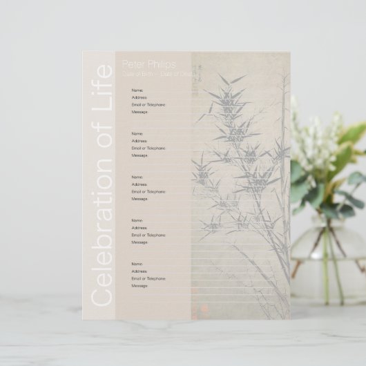Bamboo 2 Memorial Guest Book - Binder Filler Pages (Standing Front)