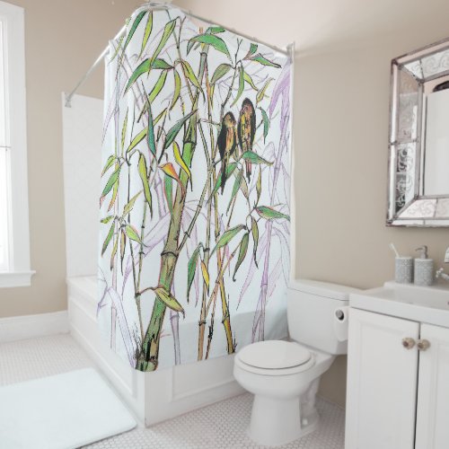 Bamboo and Birds Shower Curtain