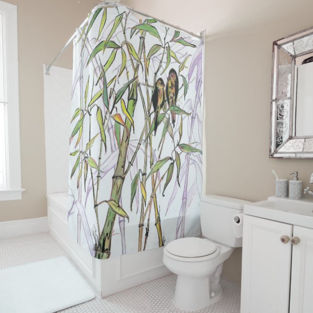Bamboo and Birds Shower Curtain (In Situ)