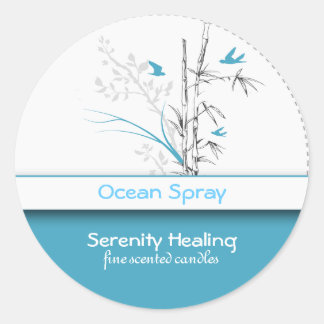 bamboo and blue birds candle label sticker