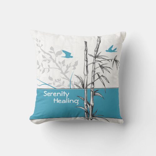 bamboo and blue birds cushion throw pillow