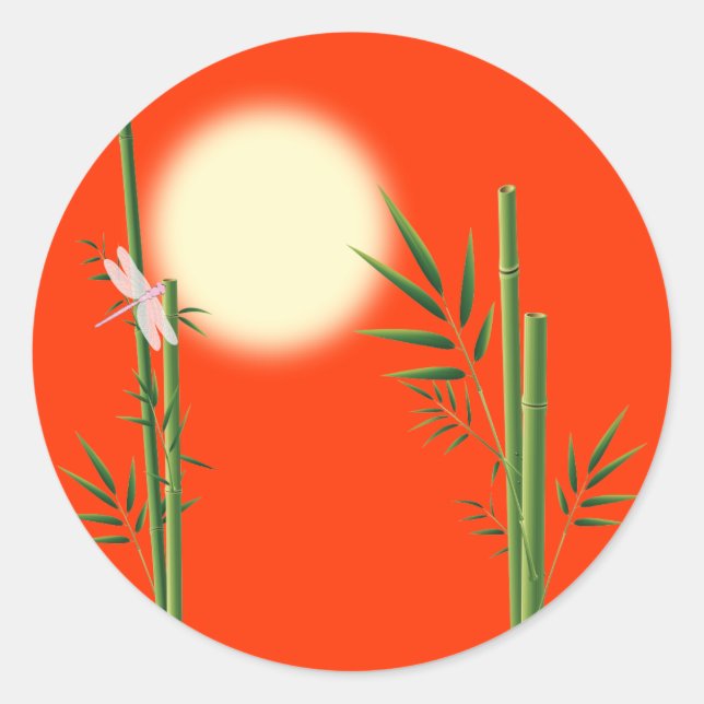 Bamboo and Dragonfly Classic Round Sticker (Front)