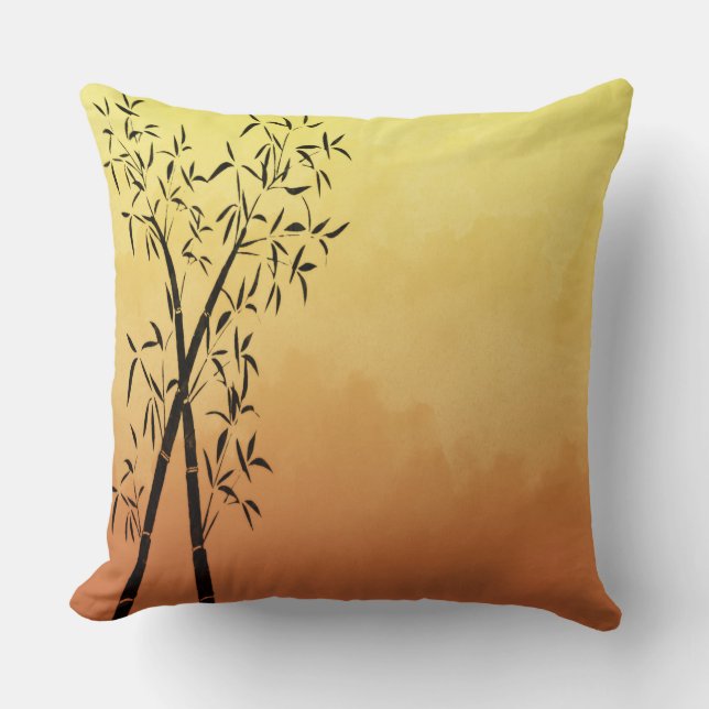 Bamboo and mountain view Sunset Throw Pillow (Front)