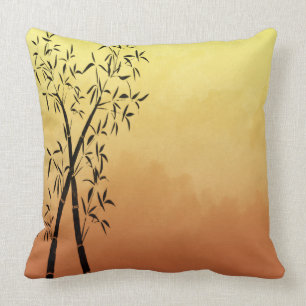 Bamboo and mountain view Sunset Throw Pillow