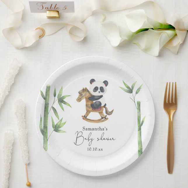 Bamboo and Panda Bear baby shower Paper Plates (Wedding)