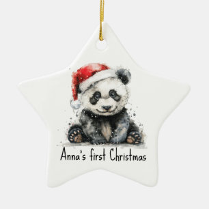 Bamboo Bear's First Christmas, custom Ceramic Ornament
