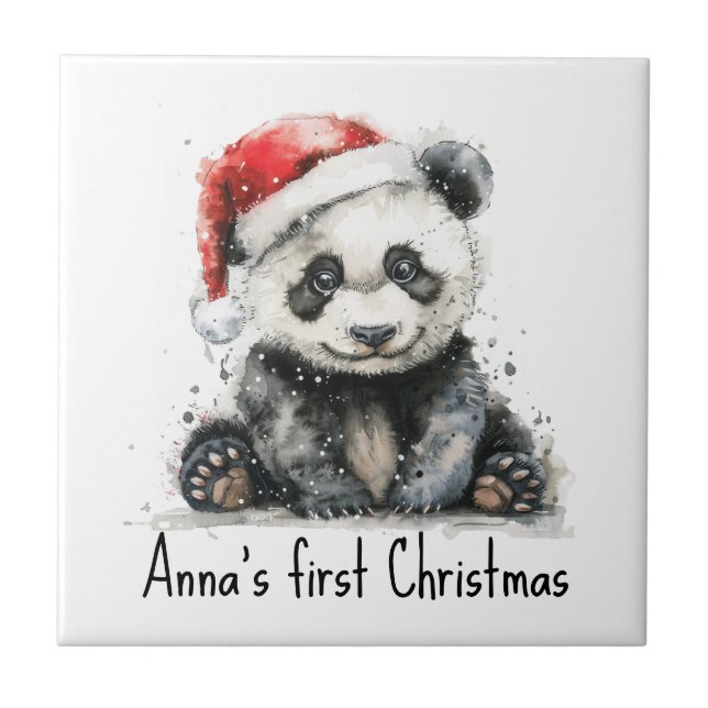 Bamboo Bear's First Christmas, custom Ceramic Tile (Front)