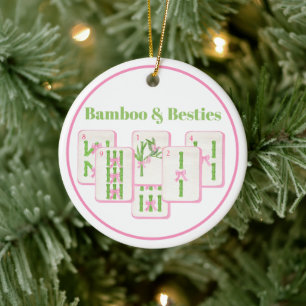 Bamboo & Besties Custom Mahjong Pink Bows & Bamboo Ceramic Ornament