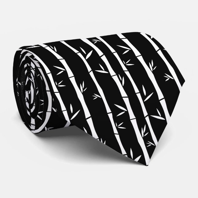 Bamboo Black and White Custom Neck Tie (Rolled)
