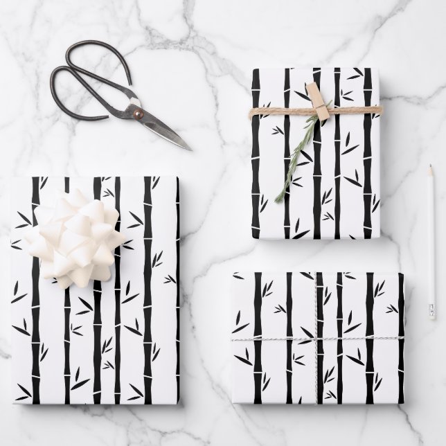 Bamboo Black and White Custom Wrapping Paper Sheets (Front)
