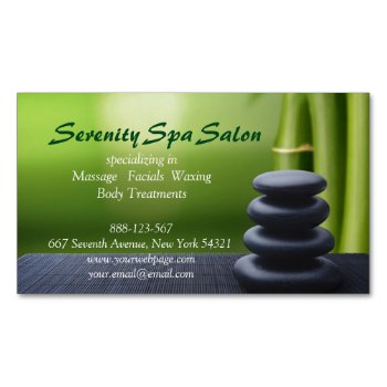 Bamboo Black Stone Massage Spa Salon Business Card Magnet by BusinessDesignsShop at Zazzle