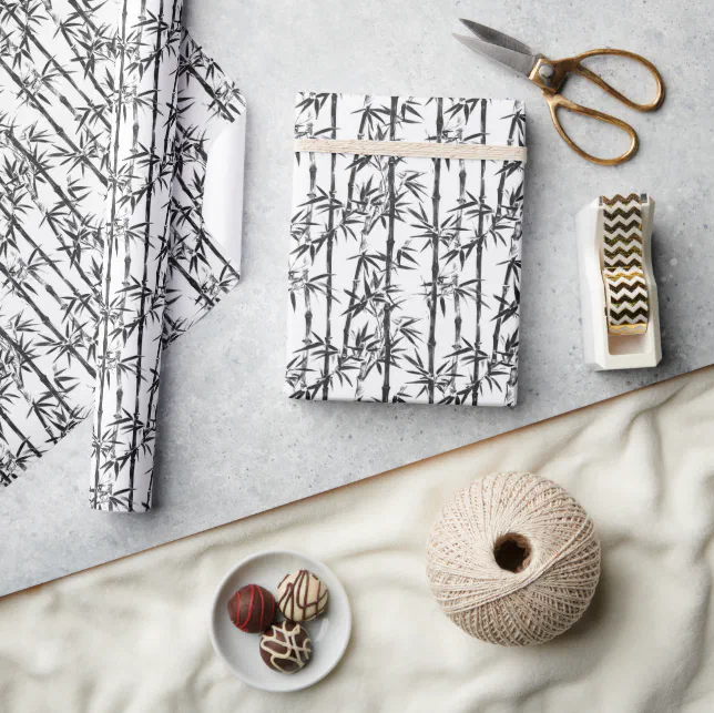 Bamboo Black White Modern Botanical Pattern Wrapping Paper | Zazzle
