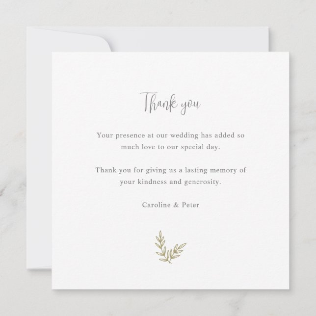 Bamboo Boho Botanical Leaf Soft Elegant Greenery Thank You Card (Back)