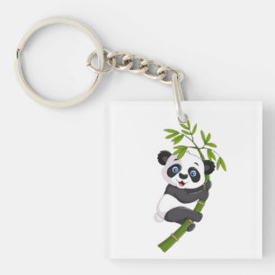 Bamboo Buddy Happy Little Panda Swinging in the Ba Keychain