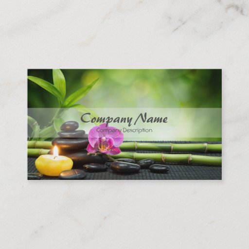 Customizable Bamboo Candle Stone Orchid Spa Massage Therapy Business Card