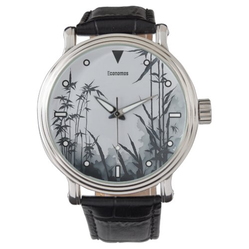 Bamboo Chinese ink painting black and white watch