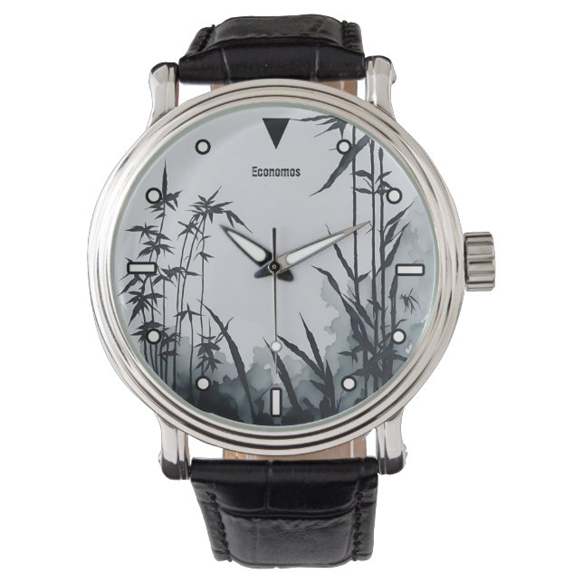 Bamboo Chinese ink painting black and white watch (Front)