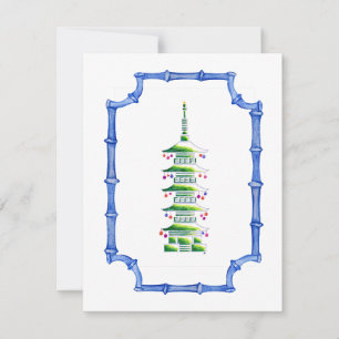 Bamboo Chinoiserie Pagoda Christmas Tree Note Card
