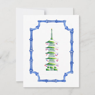 Bamboo Chinoiserie Pagoda Christmas Tree Note Card
