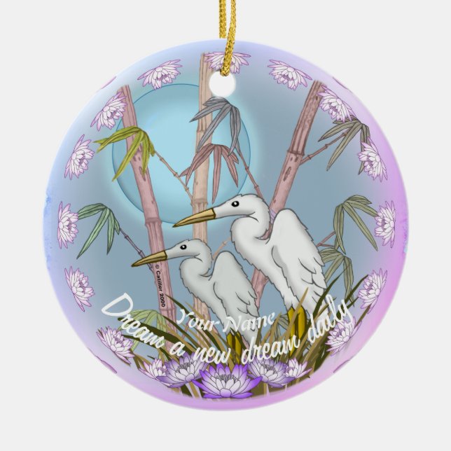 Bamboo Cranes  Ceramic Ornament (Front)