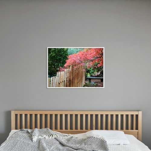 Bamboo Fence and Japanese Maple Leaves Photo Print