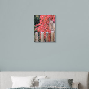 Bamboo Fence and Japanese Maple Leaves Wood Photo Tile
