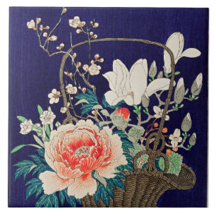 Bamboo Flower Basket by Ohara Koson Ceramic Tile