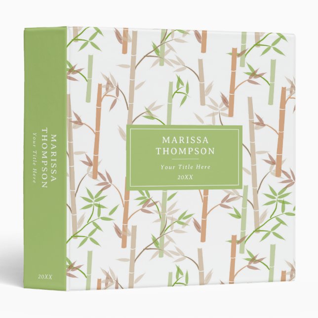 Bamboo Foliage Oriental Greenery Leaves 3 Ring Binder (Front/Spine)