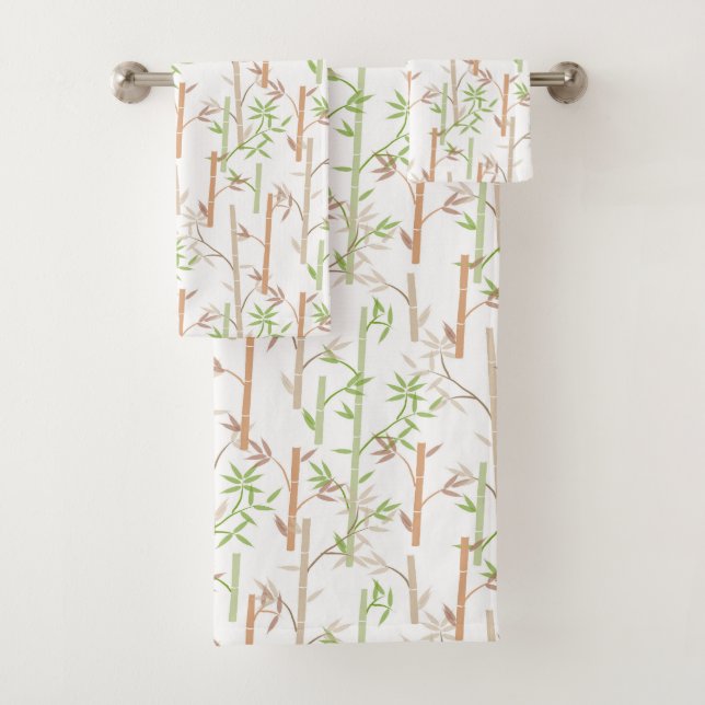 Bamboo Foliage Oriental Greenery Leaves Bath Towel Set (Insitu)