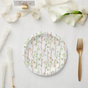 Bamboo Foliage Oriental Greenery Leaves Paper Plates