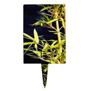 Bamboo Foliage Tropical Art On Black Cake Topper