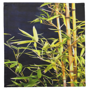 Bamboo Foliage Tropical Art On Black Cloth Napkin