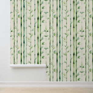 Bamboo Forest Green Leaves Watercolor Removable Wallpaper