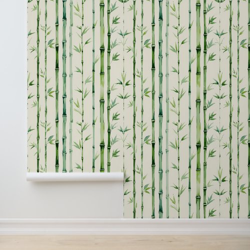 Bamboo Forest Green Leaves Watercolor Removable Wallpaper