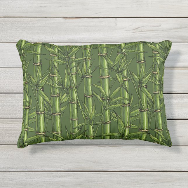 Bamboo forest in green outdoor pillow (Front)
