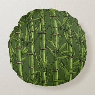 Bamboo forest in green round pillow