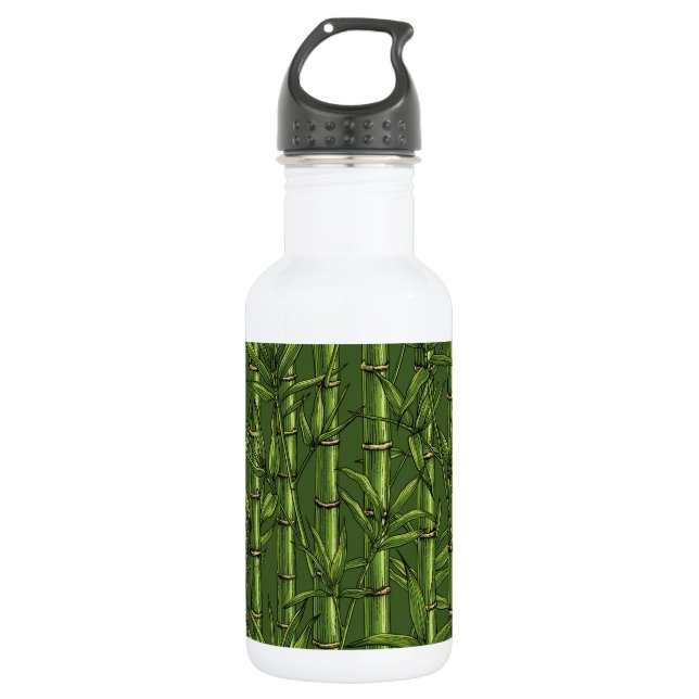 Bamboo forest in green stainless steel water bottle (Front)