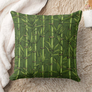 Bamboo forest in green throw pillow