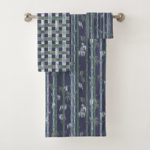 Bamboo Forest Mid Century Modern Navy Bath Towel Set