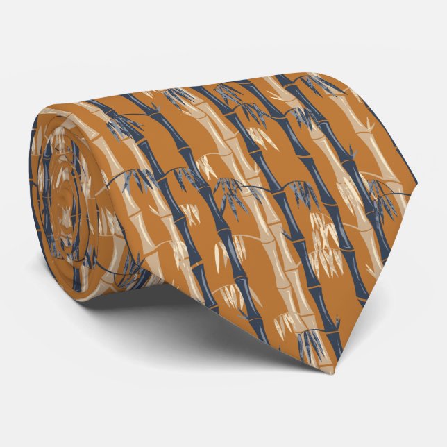 Bamboo Forest Mid Century Modern Rust Neck Tie (Rolled)