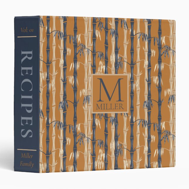 Bamboo Forest Mid Century Modern Rust Recipe 3 Ring Binder (Front/Spine)