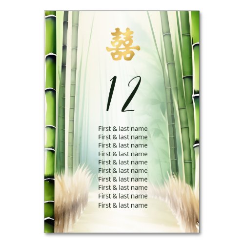 Bamboo Forest Modern Chinese Wedding Table Number
