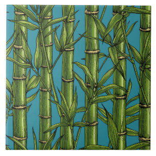 Bamboo forest on blue ceramic tile